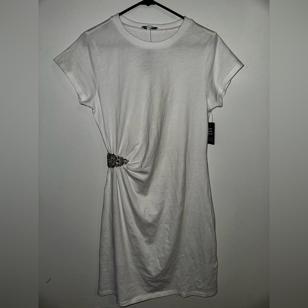 Express White Short Sleeve Top with Embellishment
